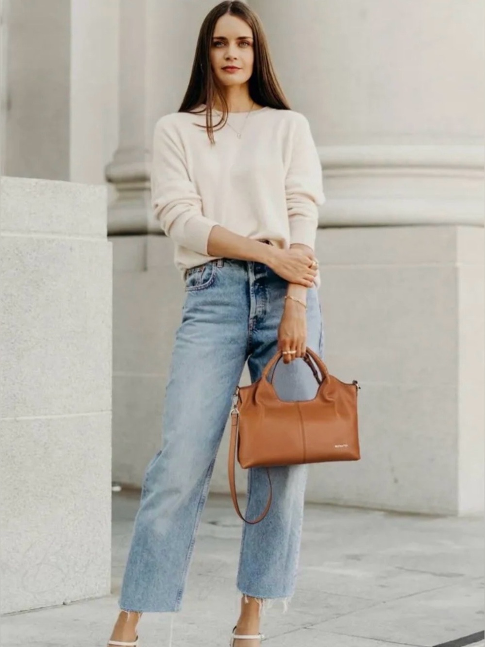 Bostanten Cognac Pebbled Leather Shoulder Bag